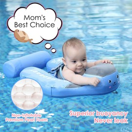 Mambobaby Baby Pool Float with Canopy, Non-Inflatable Infant Swimming Float, Soft Waterproof Skin-Friendly Material, Solid Avoid Flip Floatie with Tail, UPF 50+ Bathtub Swim Ring for 3-24 Months Kids