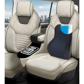 Brookstone BK1172 - Luxurious Back Support Pillow for Office Chairs and Cars, Lumbar Cushion with Premium Grade Memory Foam with Cooling Gel, Soft Plush Cover