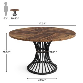 Tribesigns 47" Round Table with Metal Base, Industrial Farmhouse Dining Table for 4-6, Circle Table for Kitchen & Living Roomsize: 47.2"D x 47.2"W x 29.5"H, color: Rustic Brown and Black