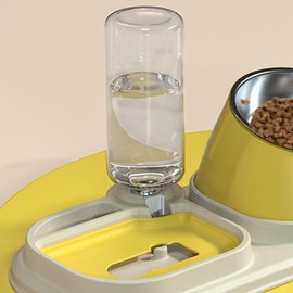 Stainless Steel 3-in-1 Pet Feeder Bowl, Slow Food and Water Dispenser(Yellow)