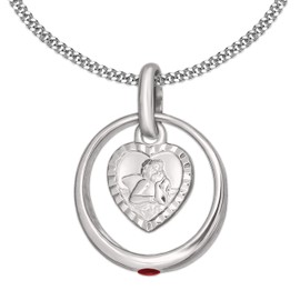 Clever Jewellery Set Silver Baby Girl Christening Angel and Curb Chain 36 cm Sterling Silver 925 Heart Shaped Ring with Genuine Ruby