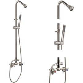 Aolemi Wall Mount Outdoor Shower Kit,Outdoor Shower Fixtures Faucet System with Handheld Spray,Double Handle 6 Inch Center Exposed Shower with Shower Head Brushed Nickel