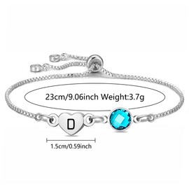 Initial Bracelets for Women Dainty D Heart Silver Bracelets for Ladies Trendy Letter D Charm Bracelet Chain Jewelry for Birthday Valentines Christmas Mother's Day (D)