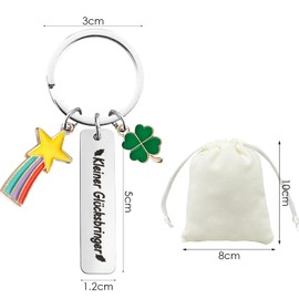 WUFGWBD 1 Creative Stainless Steel Lucky Charm Keychain, 1 Flocked Off-White Storage Bag, Unisex-Adults, Metal, White