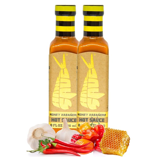 Hank Sauce Honey Habanero Hot Sauce - Versatile Hot Pepper Sauce with Fresh Cilantro, Garlic Aged Peppers & Honey - Extra Hot Habanero Sauce - Multipurpose Gourmet Sauce - 2 x 8 Ounces