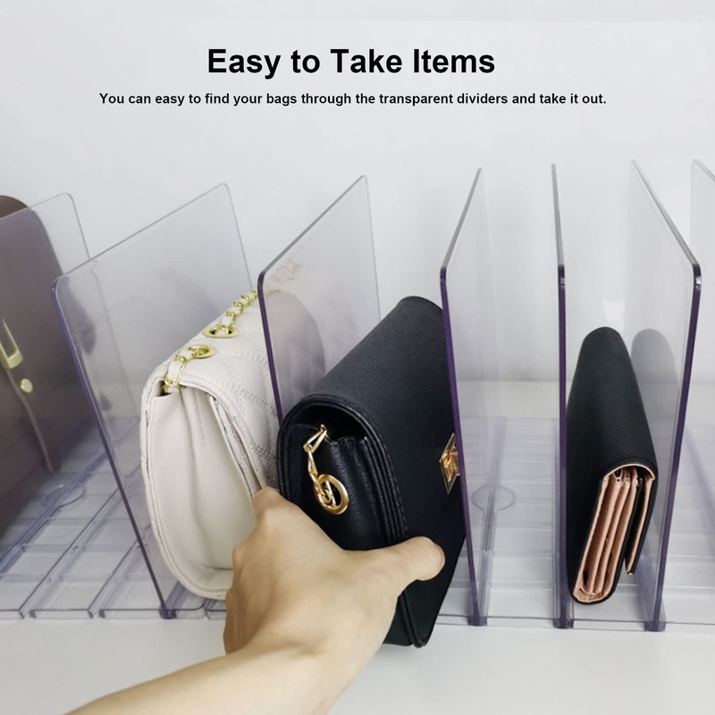PHOJEWI Purse Organizer for Closet, Adjustable Clear Shelf Dividers for