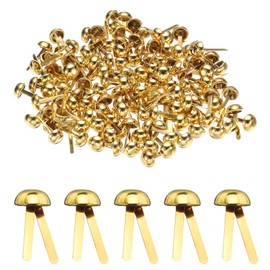 HARFINGTON - 100 sujetadores de papel de metal, 6 mm x 13 mm, pequeños pasadores redondos de latón divididos para niños, manualidades decorativas, álbumes de recortes, color dorado
