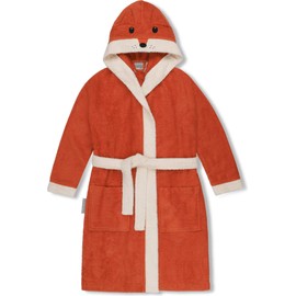 normani Children's Bathrobe Made from 100% Organic Cotton with Hood | With or without Animal Embroidery, Orange / Fox