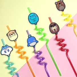 24pcs BalloonMon Drinking Straws - Reusable, Translucent, and Fun Party Decorations for Kids and Adults - for kids Party Favors,Birthday Party Supplies（Sea Animals）