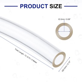 sourcing map PVC Tubing, 2mm ID x 3mm OD - 13 Feet Long Clear Vinyl Water Pipe, Lightweight Plastic Flexible Water Pipe for Aquaponics, Air Hose, Irrigation