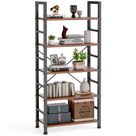 DUMOS DUMOS 5 Tiers Bookshelf, Classical Modern Book Shelf, Tall Display Shelves in Living Room/Home/Office, Storage Organizer for CDs/Books/Movies, Rustic Brown
