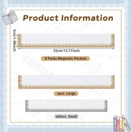 Colarr 8 Pcs Magnetic Pocket Whiteboard Burlap13.78 x 1.97 Inch Magnetic Pocket Chart Sentence Strip Holder Classroom Chalkboard Sentence Bulletin Board Border Trim for Teacher Fridge Back to School