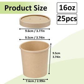BUOKKON 16 oz 25 Pack Brown Kraft Disposable Soup Cups, Ice Cream Cups, Disposable Soup Cups Containers with Lids, Ice Cream Tubs Paper for Hot Soup