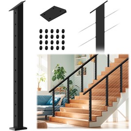 Gyykzz Stair Cable Railing Post 36"x2"x2", Slant Fixed Top Stainless Steel Black Stair Rail Post with Cable Grommets, 33° Drilled Stair Deck Post with 5-Degree Spacers Fit for 28-38 Degrees Stairway