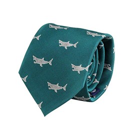 [COLORATA] Carolata Shark Pattern Necktie (100% Silk / Jacquard Woven), Animal Pattern, Shark 57.1 x 3.3 inches (145 x 8.5 cm), Gift Present, peacock green