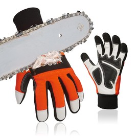 Vgo... Chainsaw Gloves 12-Layer Protection on Left Hand, Safety Forestry Work Gloves with Touchscreen in Goat Leather(M,1Pair)