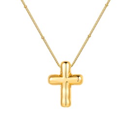 Cross Necklace for Women, 14k Gold Plated Bubble Cross Pendant Necklaces Jewelry,Gold