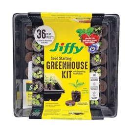 Jiffy 36mm Seed Starting Greenhouse Kit with 36 Plant-based Expanding Peat Pellets + Bonus SUPERthrive & Plant Labels