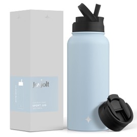 JoyJolt Triple Insulated Water Bottle with Straw Lid AND Flip Lid! 32oz Large Water Bottle, 12 Hour Hot/Cold Vacuum Insulated Stainless Steel Bottle. BPA-Free Leakproof Water Bottles - Thermos Bottle