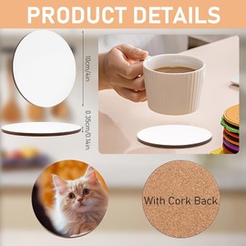 Sublimation Coasters Blanks, 24 Pack Round Coaster with Cork Back, MDF Heat Transfer Wood Coaster for Drinks, Non-Slip Coffee Coaster Sublimation Product for Home Office Bar Ornaments - 10 cm