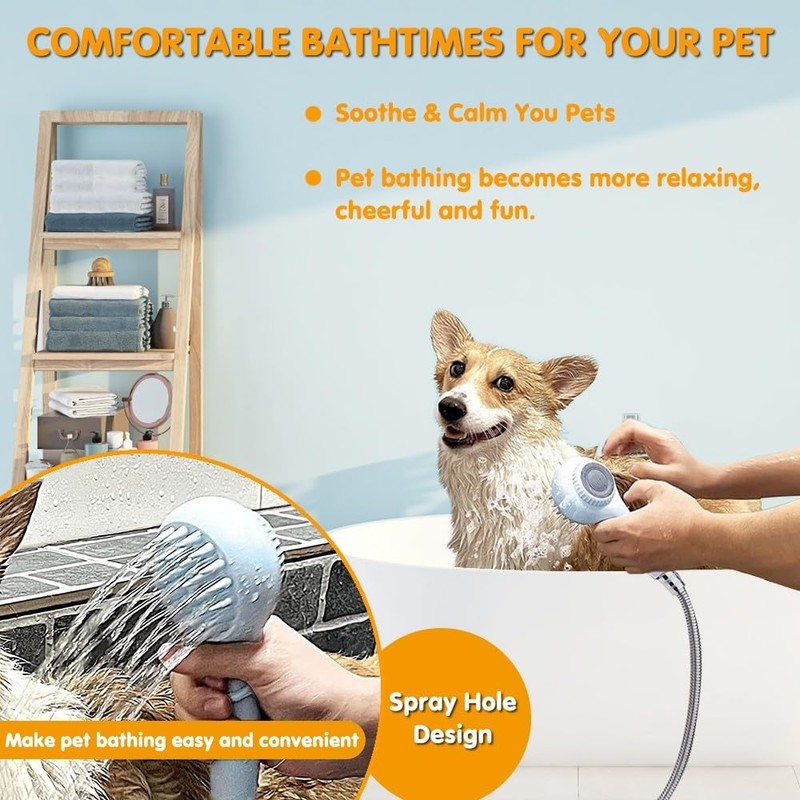 Dog Shower Attachment, Dog Bath Brush Sprayer with Soft Brush