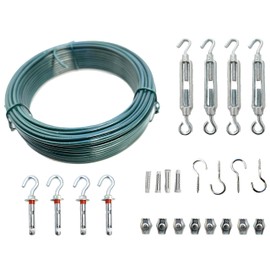 Quercos Spanndraht Set – 20m Bindedraht Grün Ummantelt mit Spannern & Metallankern – Kabel für Garten, Kletterpflanzen & Drahtzäune – Witterungsbeständig & Robust