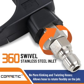 Short Pressure Washer Gun with Swivel,5000 PSI Max, 3/8" Plug & 1/4" Quick Connect Outlet, Power Washer Gun Compatible with Foam Cannon for Car Wash, 5 Spray Nozzle Tips, M22 14mm Fitting