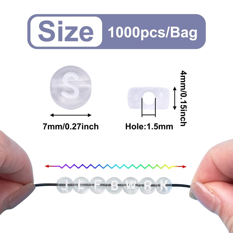 Cheriswelry 1000pcs Clear Acrylic Alphabet Beads Pony Transparent Flat Round