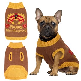 YUEPET Thanksgiving Dog Sweater with Turkey Pattern, Classic Knit Pullover Dog Clothes with Leash Hole Suitable for Dogs(SM)
