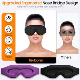 BeHoomi Sleep Mask, 2 Packs Premium Eye Mask for Sleeping, Total Blackout, Superior Soft Comfort, Upgraded 3D Ergonomic Designed Sleeping Mask for Home, Office, Travel, Meditation, Black & Purple