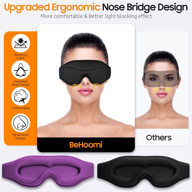 BeHoomi Sleep Mask, 2 Packs Premium Eye Mask for Sleeping,
