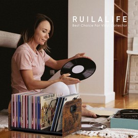 RUILALIFE Vinyl Record Storage Holder, Expandable Record Holder Rack With Movable Divider, 110 LP Album Display Shelf Stand, Magazine Holder