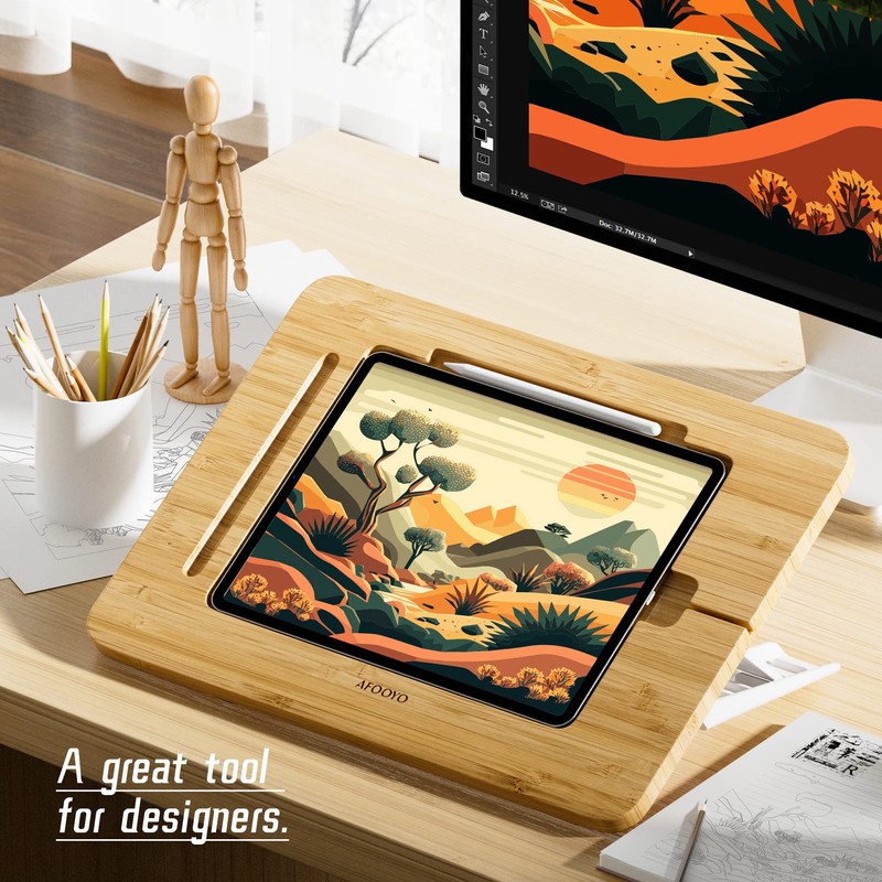 AFOOYO Bamboo Tablet Drawing Stand - Portable & Adjustable 5