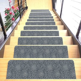 Shape28 Set of 7 Stair Treads Ultra-Thin with Non Slip Rubber Backing 9”x26”, Gray 7 Pieces