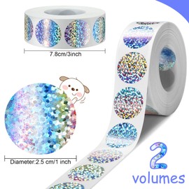 Leinuosen Scratch Offs Sticker DIY Round Holographic Scratch off Stickers Silver Hologram Glitter Labels Make Your Own Lottery Ticket Gift for Office party Games,1 x 1 Inch Circle(2000 Pieces)