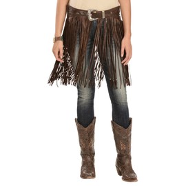 Kobler Leather Women's Hand-Tooled Fringe Belt - BT2- BLACK 36