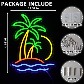 Folkive Coconut Tree Neon Sign for Wall Decor Dimmable Beach Sunset Led Sign for Bedroom Tropical Palm Tree Neon Light for Tiki Bar Hawaii Club Summer Beach Party Decoration