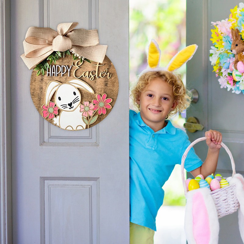 Easter Wooden Hanging Sign Bunny Rabbit Sign Door Decoration Easter