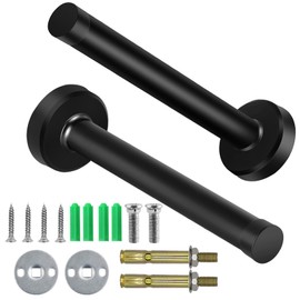 2Pcs Door Stops, 150mm/6Inch Door Stopper Black Door Stops, Wall Mount Brushed Stainless Steel Extra Long Doorstops with Sound Dampening Rubber Tip Bumper Modern Blac Door Stoppers for Bottom of Door