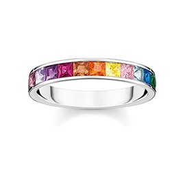 THOMAS SABO Ladies Ring Silver Coloured Stones TR2403-477-7-56 Ring Size N, Glass, No Gemstone