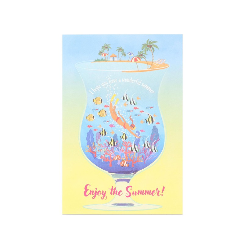 [Set of 4] Post Cards, Message Pattern, Cute, Summer, Postcards,