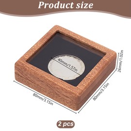 PLIGREAT 2 Pack Single Coin Wood Display Box, Wood Challenge Coin Presentation Display Box Storage Case 3.15 Inch Square Coin Collection Display Wooden Single Badge Display Case for Challenge Coin