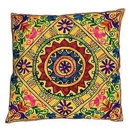 Original Kikan Suzani Multicolor Floral Embroidery Cushion Cover 60x60cm Indian Ethnic Pillow Case Sofa Cushion Cover Zipper Vegan Red