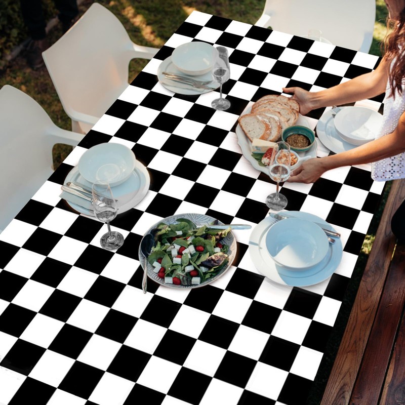 2pack Black and White Gingham Checkered Table Cloth Party,137*274cm Wipe