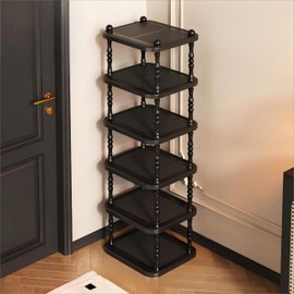 XDMTWLKJ 6-Tier Plastic Shoe Rack Free Standing Vertical Shoe Tower Organizer Storage Shelf for Entryway Closet Small Narrow Space (Black, 6 Tier)