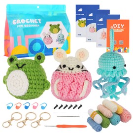 Nutgun Beginners Crochet Kit, Crochet Kit for Beginners Adults,Complete Crochet Set to Make 3PCS Animals,Include Yarn, Eyes, Stuffing, Crochet Hook,Step-by-Step Instruction and Video Tutorial