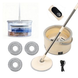 Mesiiloly Electric Spin Self-Cleaning Mop and Bucket, Rechargeable and Cordless Spinning Mop and Bucket Set Separate Dirty Water, Easy Wring Spin Mop and Bucket with Wringer Set for Floor Cleaning