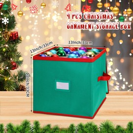 Maxcheck 4 Pcs Christmas Ornament Storage Box 16 Trays for 256 Holiday Ornaments in Total 3 Inch Ornament Organizer Storage Container with Adjustable Dividers Dual Zipper Closure (Green)