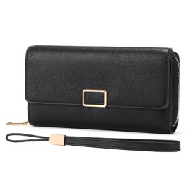 SENDEFN Women's Leather Large and Long Format, Women's Double Zip, Purse with RFID Protection, Wallet with Zip, Coin Compartment and Many Compartments, Bd-Midnight Black, Fastened