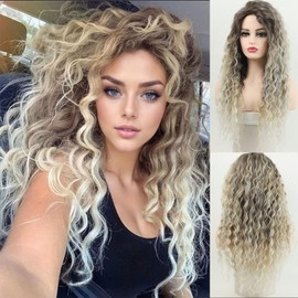 Ynuvigrate Long Curly Wavy Ash Blonde Wig for Women Daily Party Cosplay